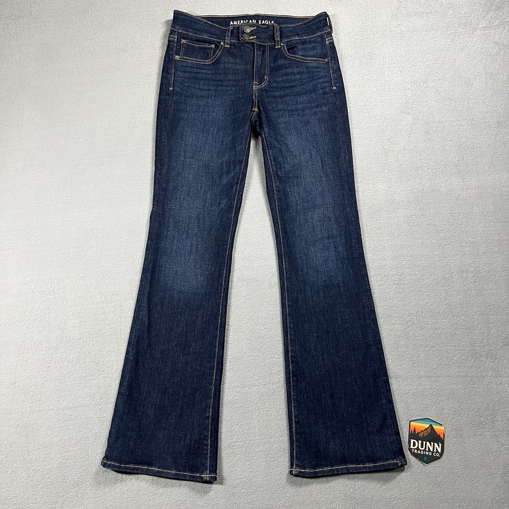 American Eagle Jeans Womens 6 Blue Kick Bootcut Mid Rise Dark Wash Stretch Denim